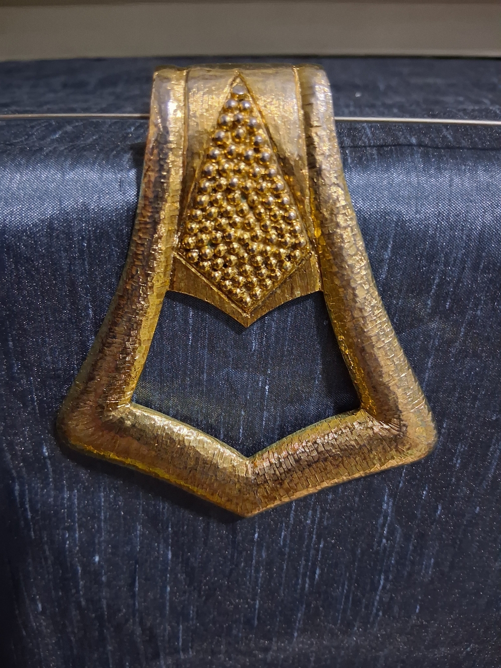 Gold-Tone Textured Geometric Pendant - Pauline Rader Vintage Statement Jewelry
